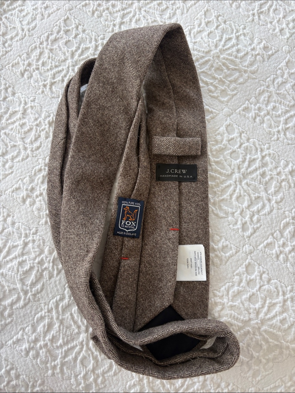 J. Crew Brown Herringbone Wool Tie